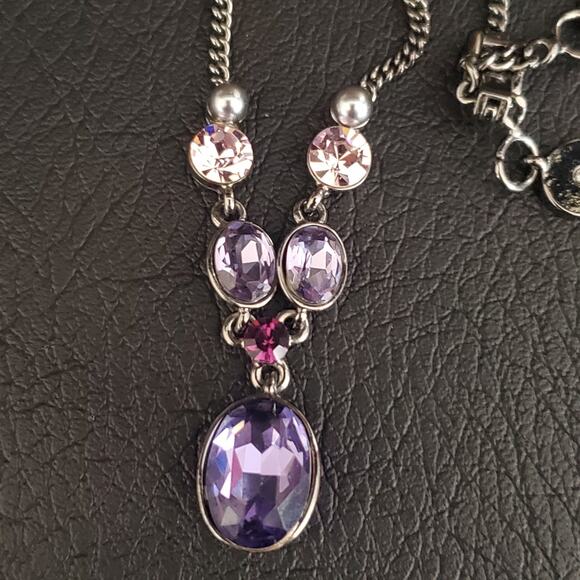 Givenchy Necklace Purple and Clear Stones in Black‎ Chain Dressy Moody Signed - Picture 7 of 8